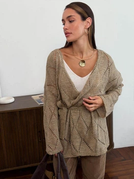 Вязаный женский кардиган Мечта ART KNIT горіх, oversize 046992