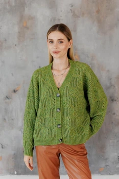 Кардиган жіночий Мереживо ART KNIT трав'яний, S-M 045750
