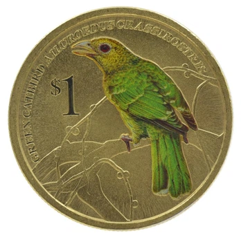 Монета Тувалу 1 доллар 2013 UNC Птица - Зеленая птица-кошка