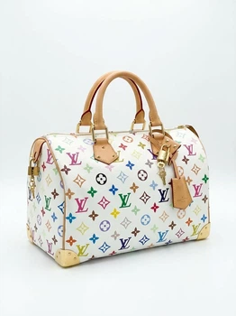 Жіноча сумка Louis Vuitton Speedy 30 Monogram Multicolore White з фурнітурою золотистого кольору та обробкою зі світлої шкіри Vachetta.