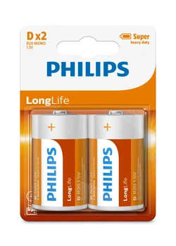 Батарейки Philips LongLife D (R20), 2 шт.
