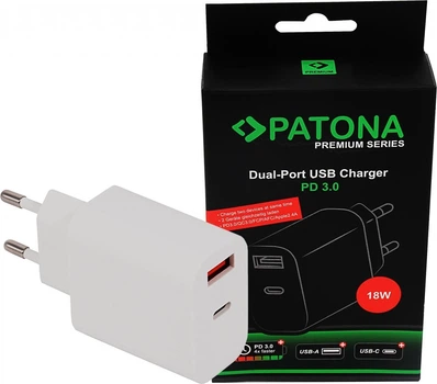 Ładowarka PATONA Premium 18W USB-C + USB-A White (4055655226011)