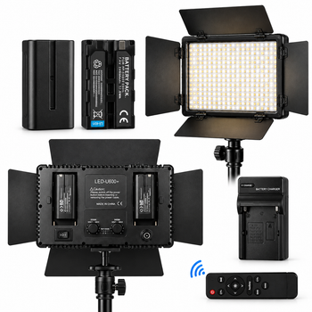Видеосвет Pro LED 600, 40 Вт, 600 LED, аккумуляторы 2×2200 мА·ч, прямоугольный постоянный свет + усиленный штатив 2 м
