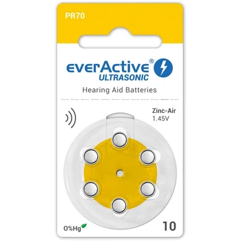Батарейки everActive ULTRASONIC 10 (PR70) для слухового апарату, 6 шт