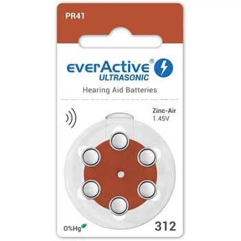 Батарейки everActive ULTRASONIC 312 (PR41) для слухового апарату, 6 шт