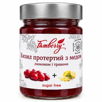 Кизил протертый с медом, лимоном и травами, 230 г