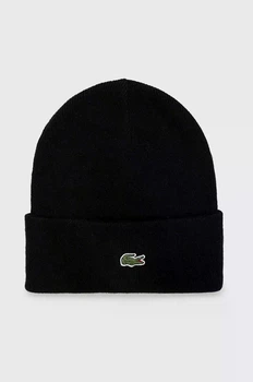 Шапка мужская с логотипом Lacoste чёрная с отворотом HAT-LAC-002-BLK