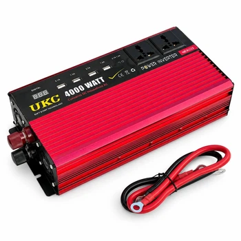 Инвертор UKC Solar TSL-4000W для автомобиля 12 В–220 В, 4000 Вт, USB, дисплей, Красный