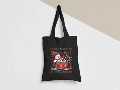 Эко сумка шоппер с принтом Funny snowman Снеговик Рождество Черный 35х41 см