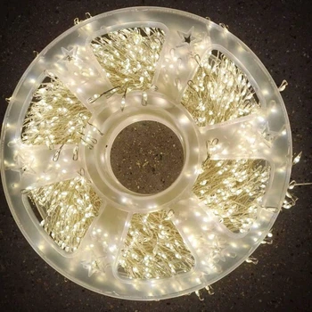 Светодиодная гирлянда-нить 150 м, 3000 LED, теплый свет с пультом, IP44, серебряная проволока