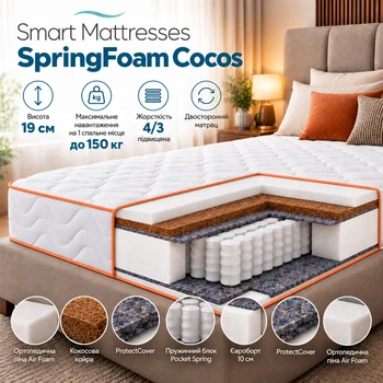 Матрац ортопедичний Smart Mattresses SpringFoam Cocos New односпальний 70х190 см (253311-70190)
