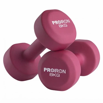 Гантелі PROIRON 2 x 8 кг, у вініловому покритті, винно-червоні