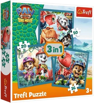 Пазли Trefl 3 в 1 (20,36,50) ел. - Цуценячий патруль і острів динозаврів / PAW Patrol The Dino Movie / 106 елементів (34903)