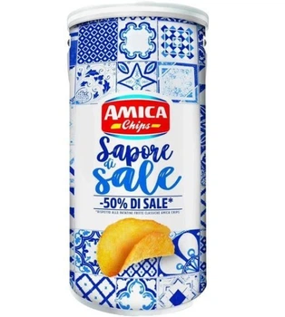 Картопляні Чіпси Amica Chips Sapore di Sale Chips Аміка золотисті з Сіллю мега бокс Тубус з кришкою 325г