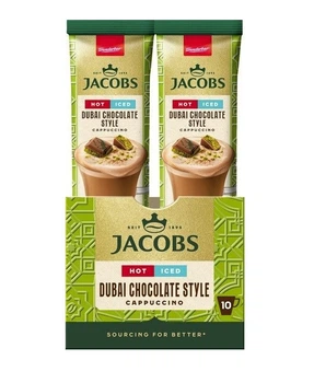Капучіно розчинний Стіки Jacobs cappuchino Dubai Chocolate Style Hot Iced Якобс Дубайський Шоколад Фісташки Хот Айсед 10шт 195г