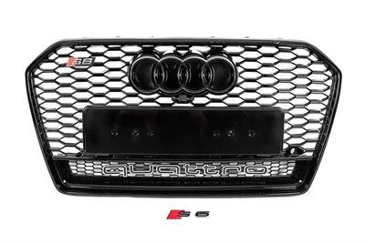 Решетка радиатора Audi A6 / S6 C7 2015-2018 надпись Quattro стиль RS6 черный глянец