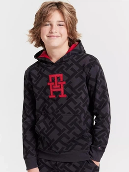 Подростковое теплое худи на флисе для мальчика Tommy Hilfiger 630031776 152 см Черный/Серый (1159864919)