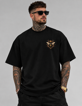 Мужская футболка оверсайз XXL с принтом Пчела и Корона, черная футболка streetwear с рисунком на спине
