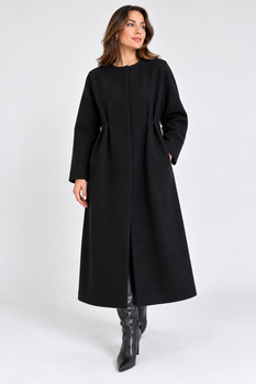 Женское длинное пальто Инсар со скрытой застежкой и карманами Modna KAZKA MKSH2351 - 58, Чорний