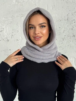 Капюшон капор с воротником из экомеха альпака WARM ALPAKA серый