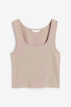 Кроп топ из хлопка H&M 1170059003c72 M бежевый (100017424)