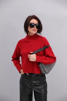 Укорочена в`язана кофта з рукавами-регланами червона Arjen 102509, ONE SIZE, 129280