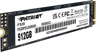 Твердотільний диск M.2 512GB Patriot P320 (M.2 2280, PCIe 3.0 x4, 3000 /2200MB/s)
