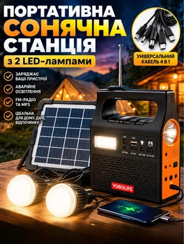 Зарядна станція на сонячній батареї 5000 мАг аварійний ліхтар на акумуляторі 12 Вт портативний зарядний пристрій із ліхтариком LED-лампи в комплекті Чорний