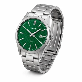 Чоловічий годинник Casio MTP-VD03D-3A1 із зеленим циферблатом і сталевим браслетом