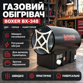 Тепловая пушка газовая BOXER 40 кВт газовая пушка цилиндрическая прямого нагрева 1000 м3 в час пьезоподжиг до 8 часов работы 65 дБ для обогрева гаража склада и стройки