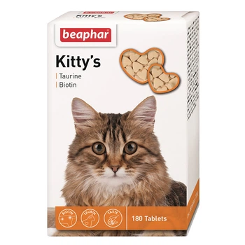 Витамины и лакомство для кошек и котят Beaphar Kitty's + Taurine + Biotine с таурином и биотином, кормовая добавка в таблетках, 180 таблеток (BAR12578)