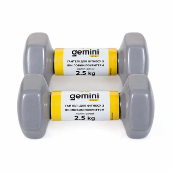 Гантелі Gemini Sport для фітнесу з вініловим покриттям 2шт по 2.5кг сірі GSD-2.5GRAY