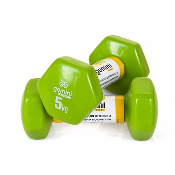 Гантелі для фітнесу Gemini Sport з вініловим покриттям 2×5 кг зелені GSD-5.0GR
