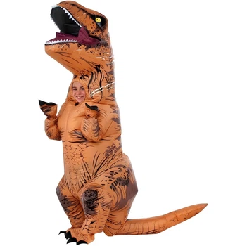 Дитячий надувний костюм динозавра Тиранозавра RESTEQ, косплей T-Rex, костюм для свята та карнавалу, коричневий, зріст 90–130 см