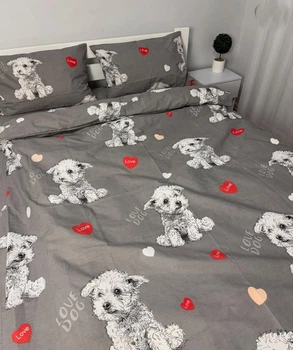 Комплект постільної білизни півтораспальний «Love Dog» (Сірий з цуценятами), Бязь GOLD LUX, підковдра 145*215 см, 100% бавовна