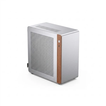 Корпус JONSBO N10 Silver ITX з алюмінієвого сплаву 3.3 мм з оздобленням чорним горіхом, об'єм 4.5 л, під блок живлення 1U FLEX