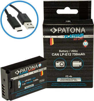Акумулятор PATONA Platinum LP-E12 USB-C для Canon LP-E12 EOS 100D EOS-M50 EOS-100D (4055655238779)