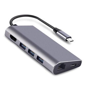 Адаптер Dynamode USB3.1 Type-C to HDMI, 3хUSB3.0, RJ45, USB Type-C Female, SD/MicroSD, раз.3840x2160