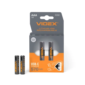 Аккумулятор VIDEX Li-ion LIR03C/AAA USB-C 1.5V (защита) 570mAh 2pcs/Pack (блістер з 2х акумуляторів)