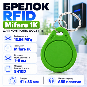 Брелок Tag-03 безконтактний Mifare 1K 13.56 МГц ABS-пластик Зелений