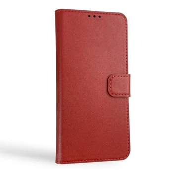 Чехол-книжка для Xiaomi Poco F7 красная (натуральная кожа, магнитный хлястик, подставка)