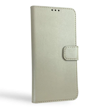 Чехол-книжка для Xiaomi Poco F7 бежевая (книжка с хлястиком, карманы для карточек)