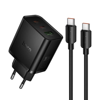 СЗУ Hoco N75 Grande 65W QC+PD (1USB-A/2C) + кабель Type-C to Type-C Black