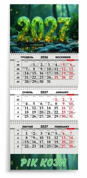 Календар настінний квартальний на 2027 рік 3 пружини, "РІК КОЗИ" (2427-348)