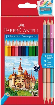 Zestaw kredek ołówkowych Faber-Castell Zamek +3 Bicolor 18 kolorów 12 szt (7891360595540)