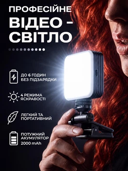 Накамерный свет LED видеосвет подсветка для фото и видеосъемки светодиодная лампа для камеры телефона блогера TikTok YouTube стриминга контента аккумуляторная с регулировкой яркости цветовой температуры Type-C 2000 мА·ч 2500K–9000K DKWAY D12