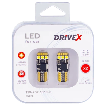 DriveX T10-202 W5W 3030-6 9–48V 6000K — комплект