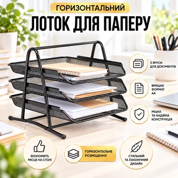 Лоток для паперу горизонтальний Document Tray 3 відділення 35 х 27 х 26 см (ST00268)