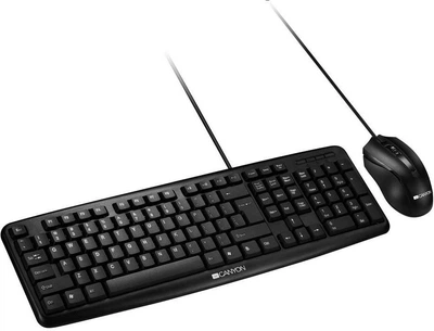 Комплект Canyon SET-1, Black, USB, клавіатура (104 клавіші, водостійке покриття) + миша (оптична, 1000 dpi) (CNE-CSET1)