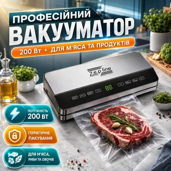 Професійний кухонний вакууматор Zepline 200 Вт 850 мбар Сенсорний вакуумний пакувальник + 20 пакетів і рулон та трубка для контейнерів, режим для сухих і вологих продуктів, вакууматор для дому, кухні та зберігання м'яса